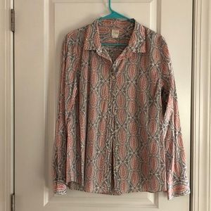 Women’s J.Crew extra large white floral button down long